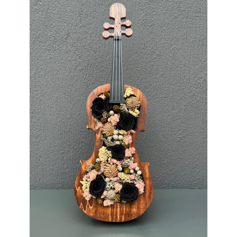 DEKORATİF AHŞAP KEMAN SİYAH SOLMAYAN GÜL